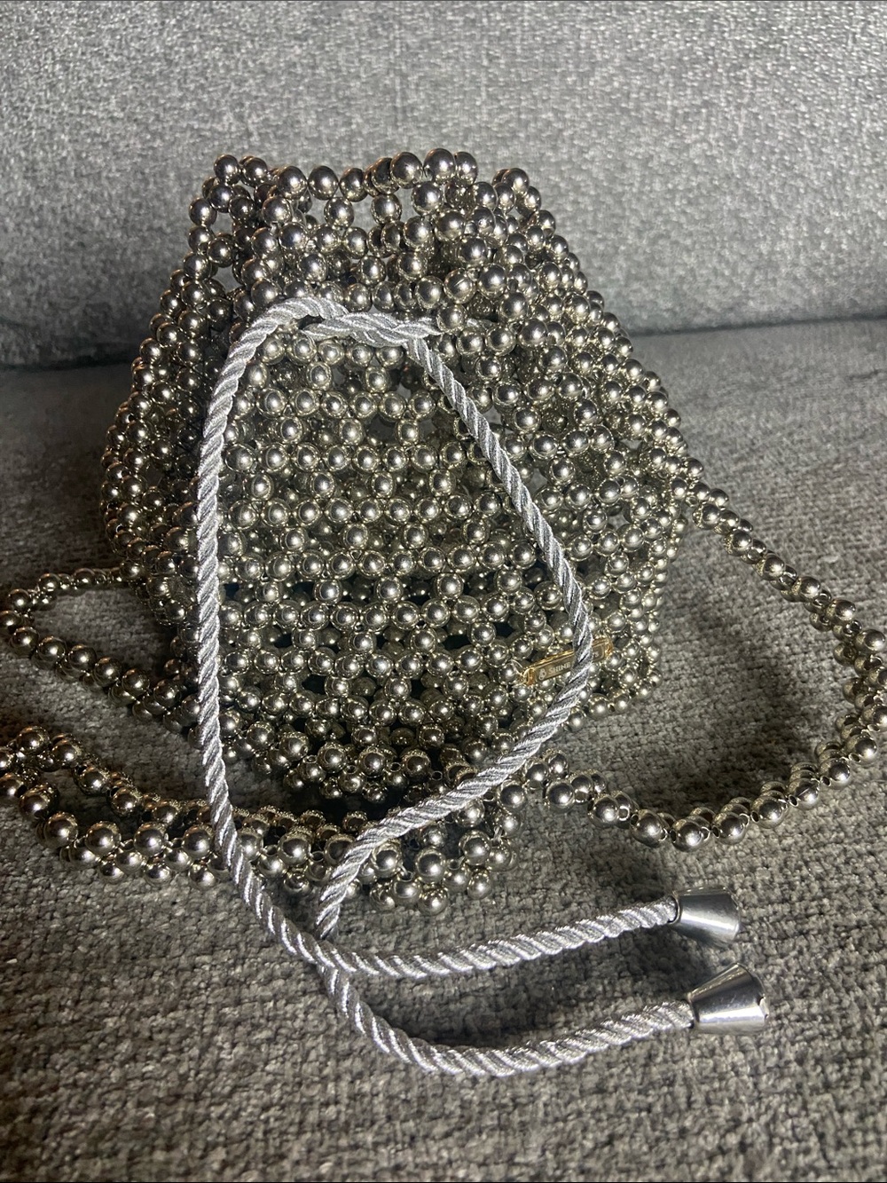 Silver Beaded Mini Drawstring Bag - Picture 11 of 12